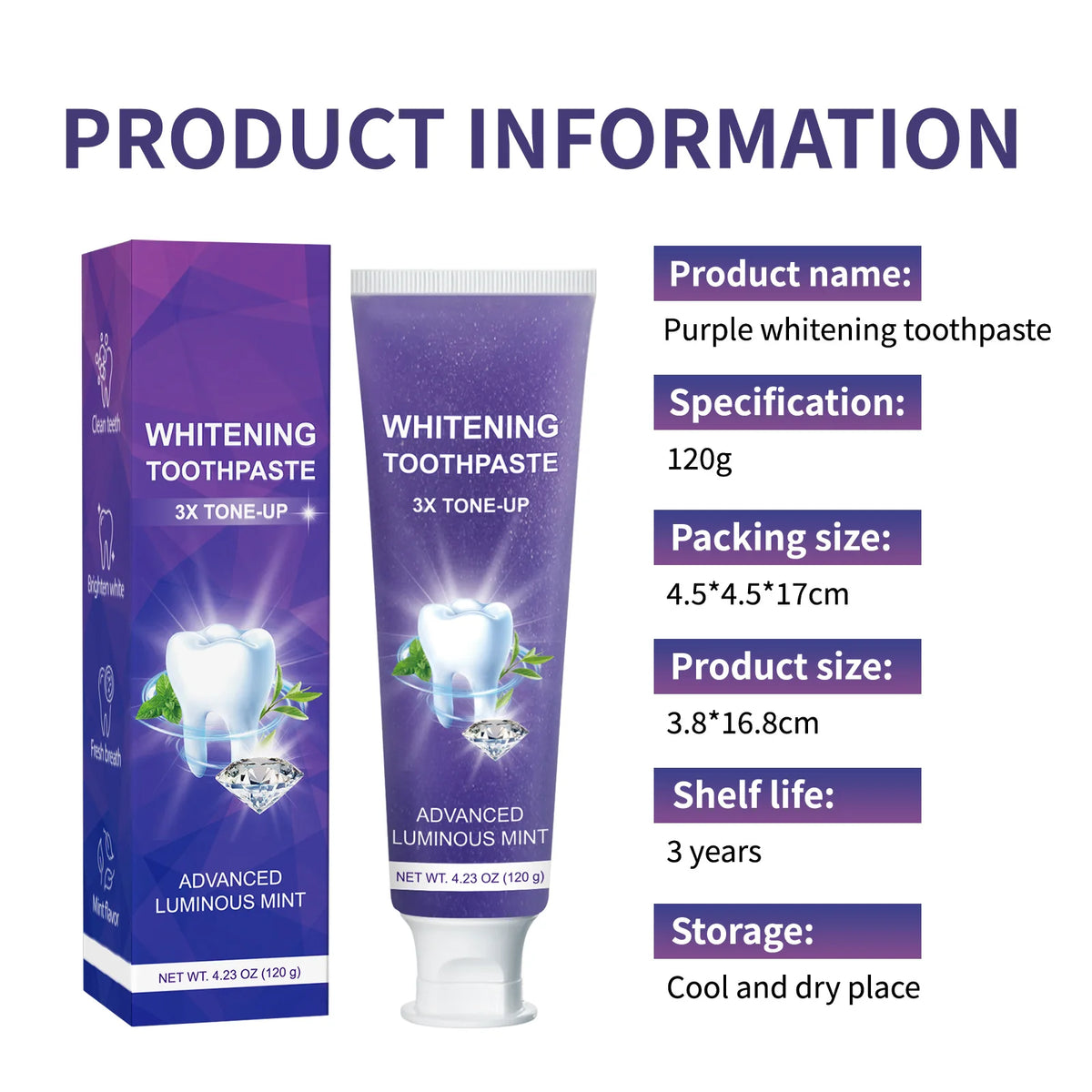 9D 5DPurple Teeth Whitening Toothpaste Remove Plaque Stains Cleaning Oral Hygiene Dental Bleach Tools Fresh Breath Beauty Health