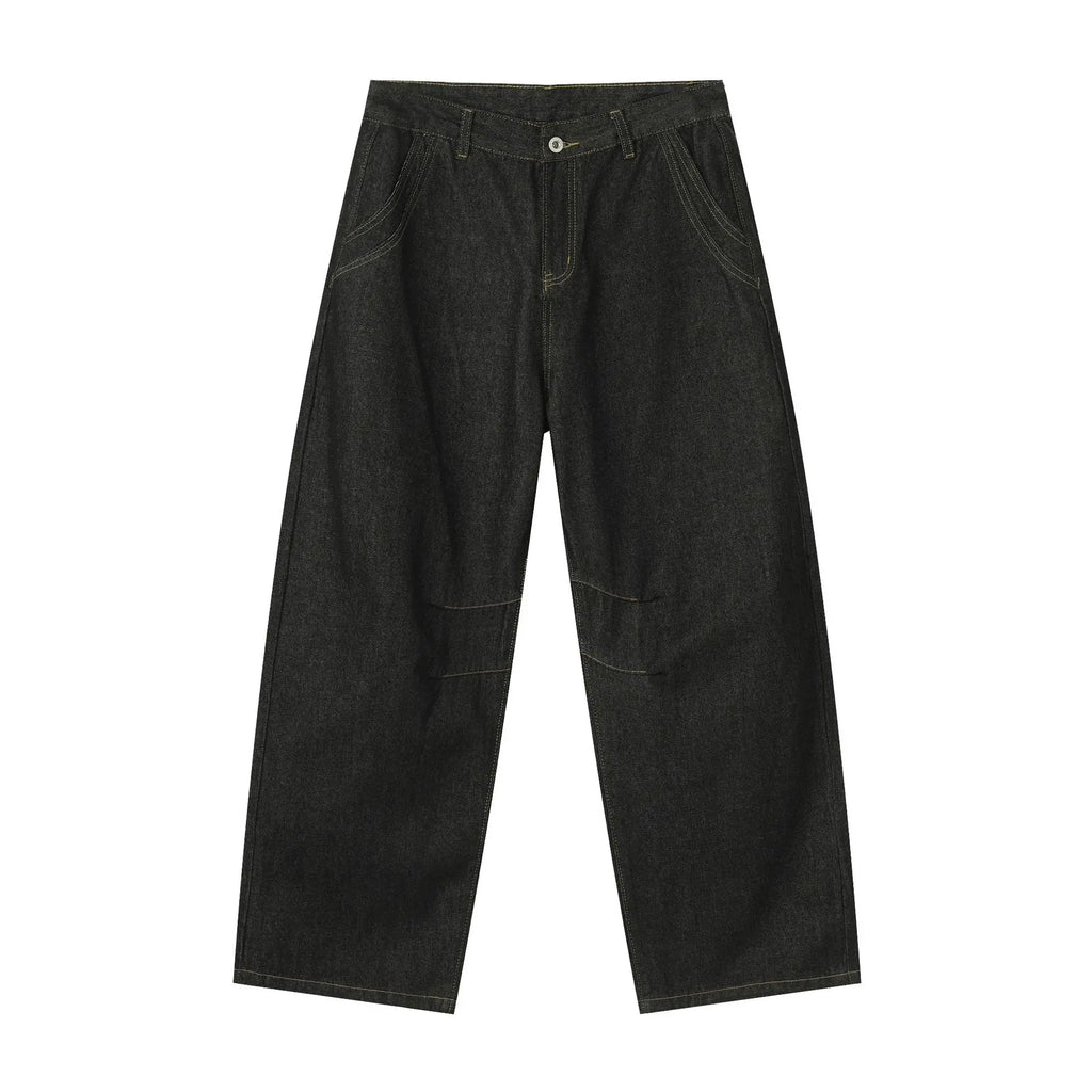 Jean Wide Leg Homme Denim Noir Splicing Loose Polyvalent Stretch | Tailles S-XL