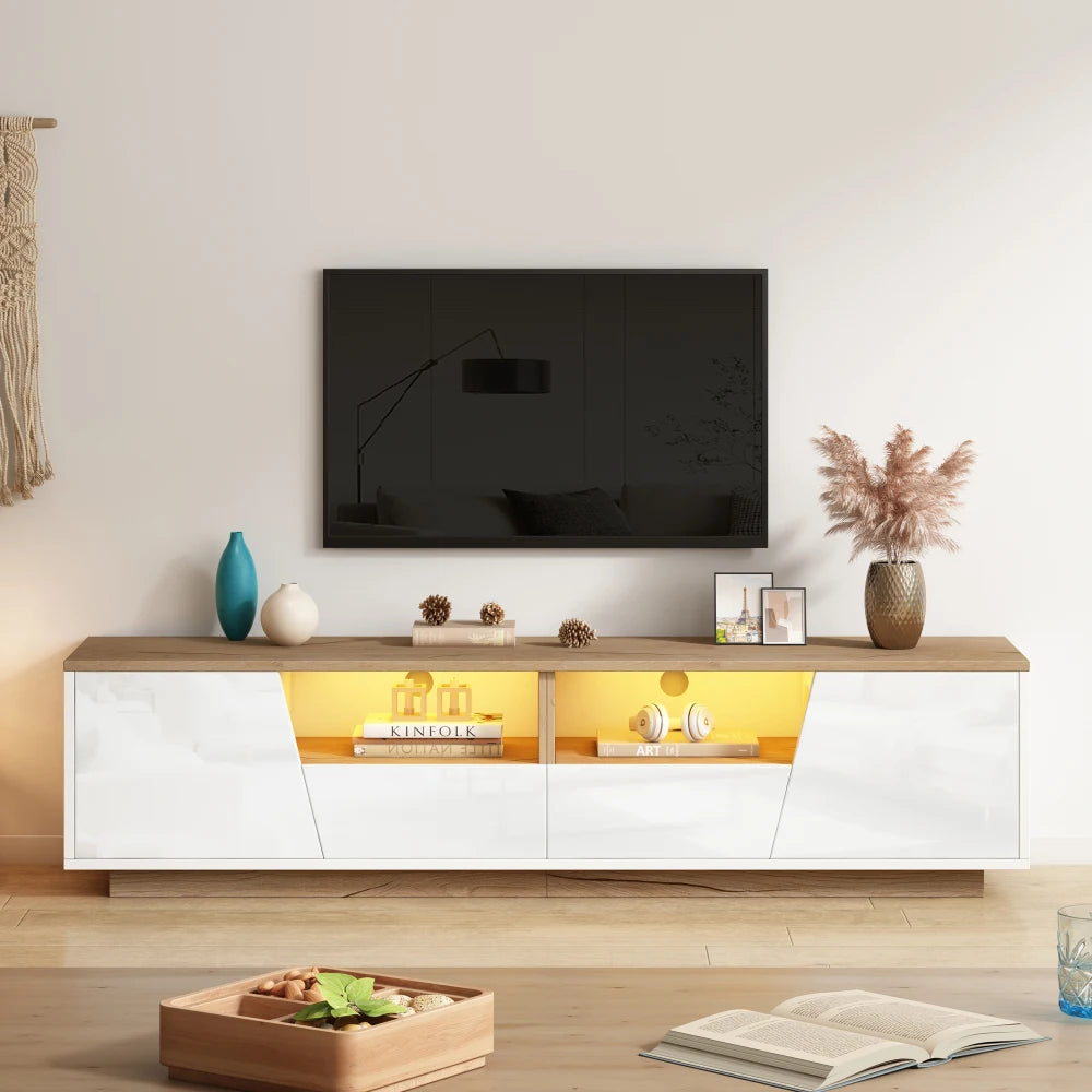 Meuble TV Haute Brillance 160x39x42 cm – Éclairage LED 16 Couleurs | 3 Tiroirs | Pour TV 70"