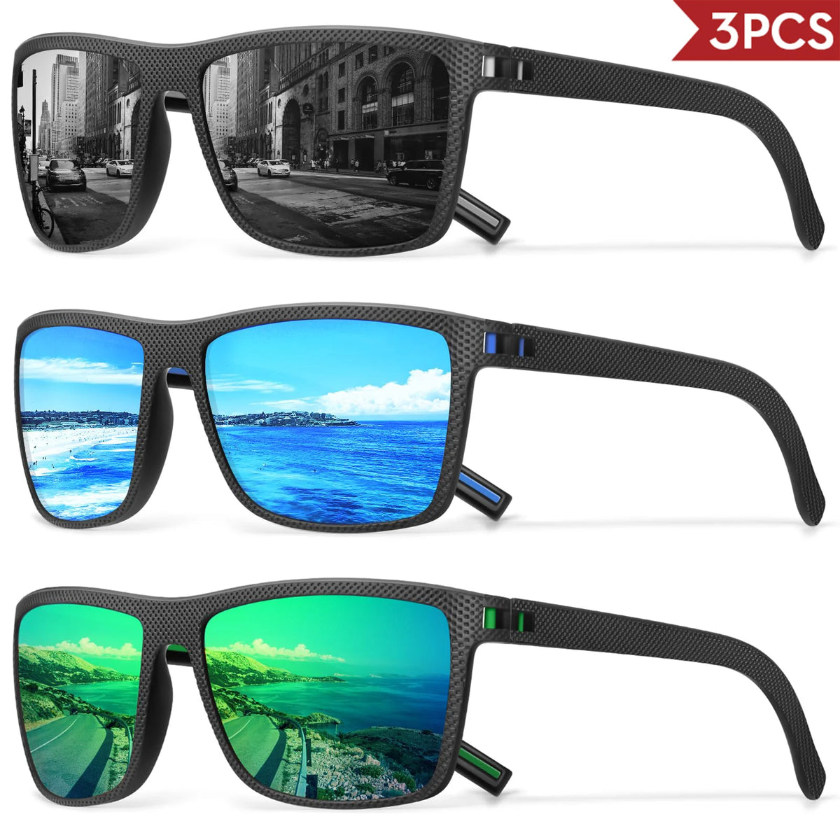 Lot de 3 ou 4 Lunettes de Soleil Polarisées VEGUEROS – UV400 & Miroir
