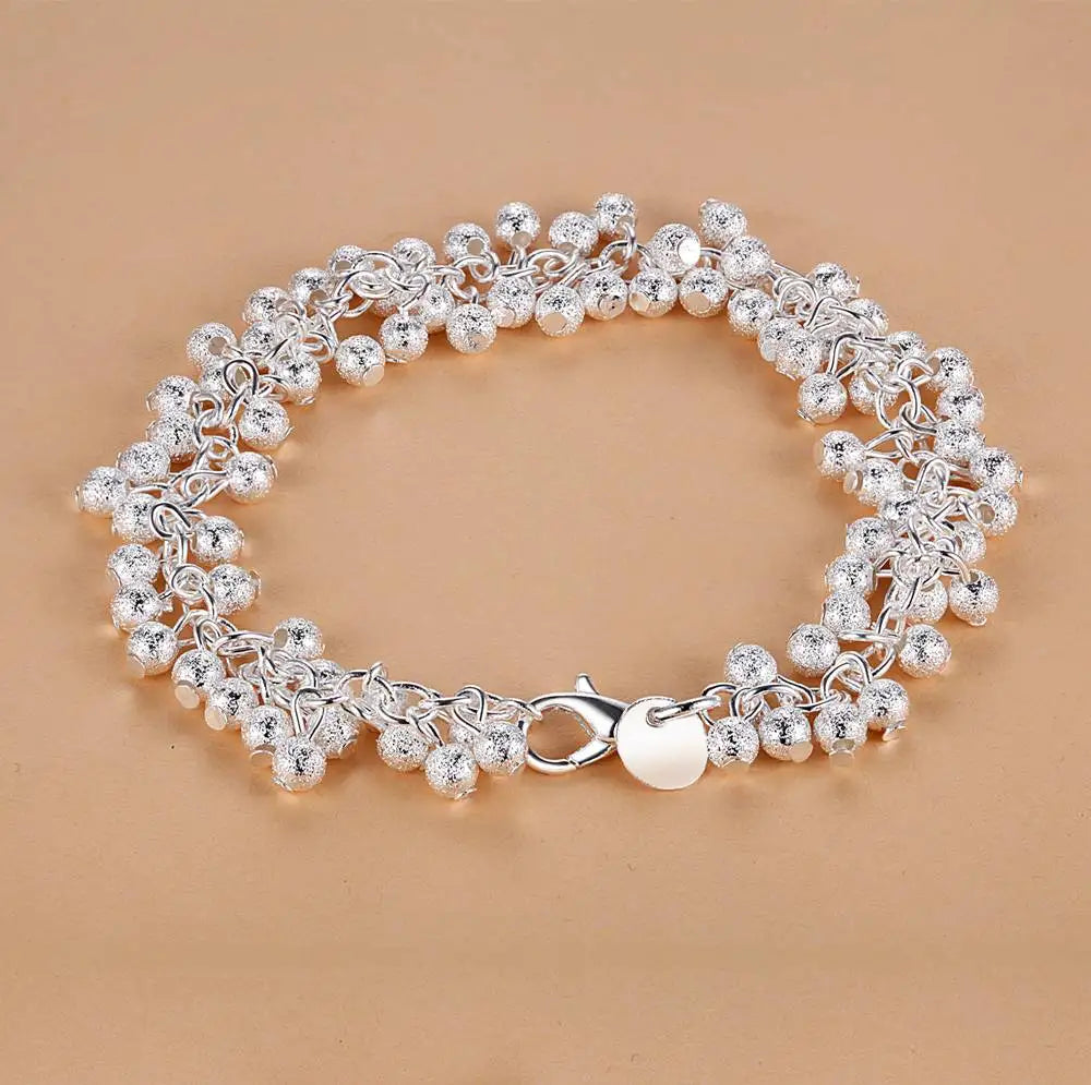Bracelet Charm en Argent Sterling 925 – Chaîne Perlée Romantique pour Femme