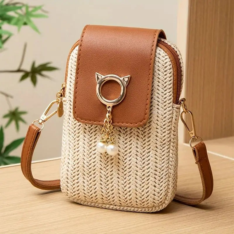 Mini Sac Bandoulière Tressé en Paille – Sac Téléphone Femme Bohème