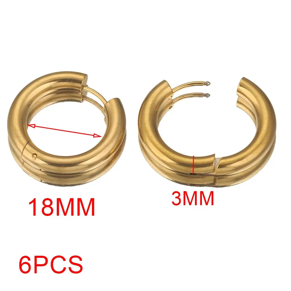 Lot 6 Créoles Femme Acier Inoxydable Plaqué Or 24K – Style Coréen Luxe