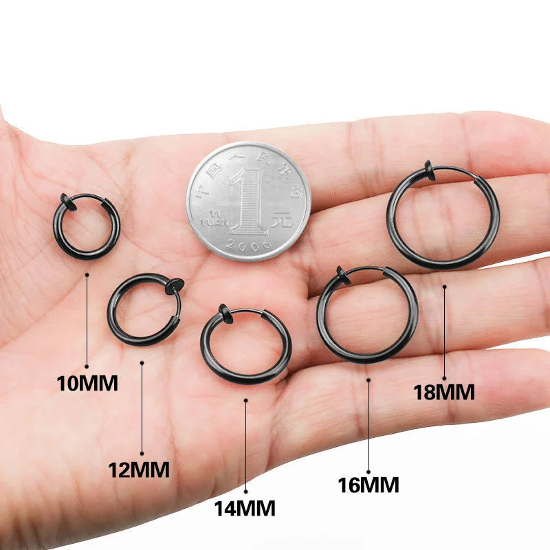 Clips d'Oreilles Créoles SMYXY – Acier Inoxydable Sans Perçage, Style Punk Unisexe 8-16mm