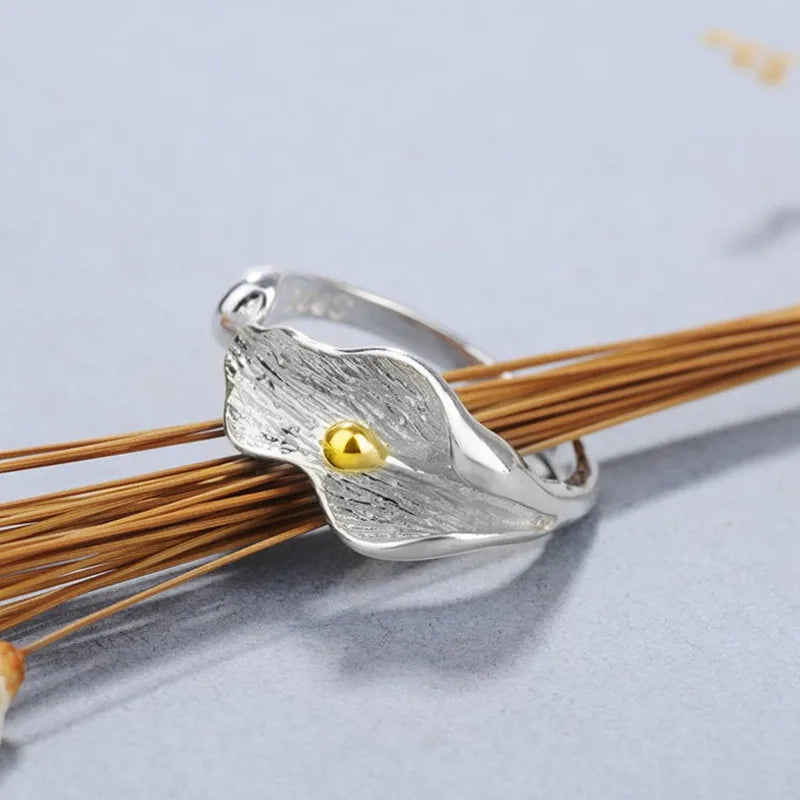 Bague Lotus en Argent Sterling 925 Femme – Texture Rétro & Ajustable | Cadeau Bijou