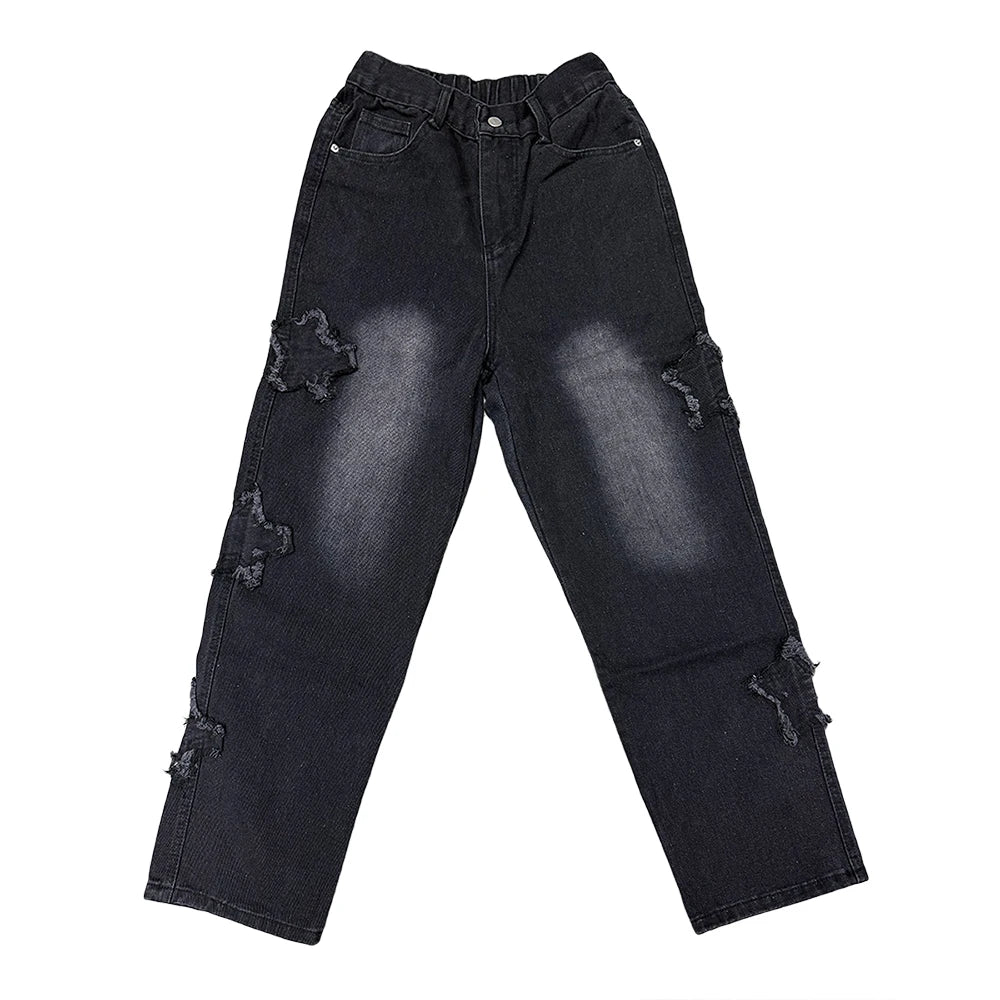 Jean Loose Straight Homme Broderie Étoiles Y2K Gothique Streetwear 2 Coloris | Asia S-3XL