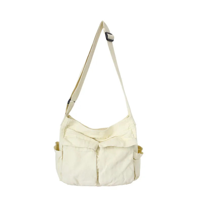 Sac Bandoulière Toile Grande Capacité – Style Rétro Preppy, Mixte, Sac Messenger Étudiant