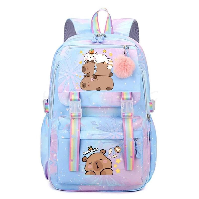 Hot Capybara Print Large Capacity Backpack, Lightweight Cute Daypack, Cartoon Schoolbag, Girl Casual Travel Commute Knapsack