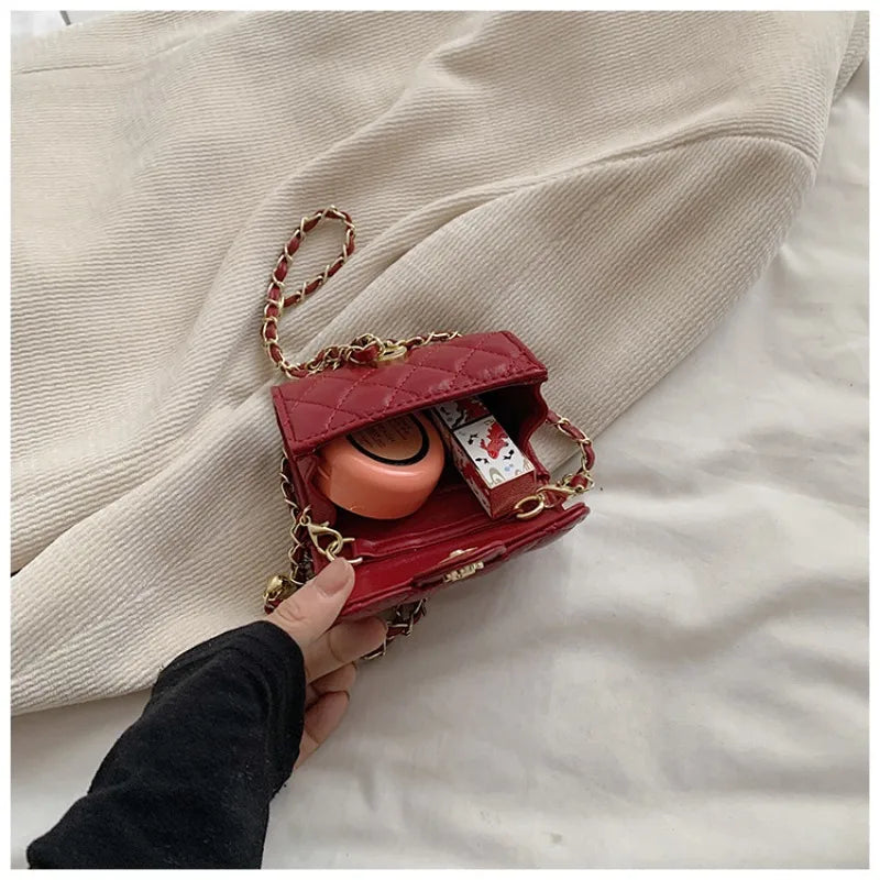 Mini Sac Bandoulière Femme Cuir PU – Chaîne Style Coréen, Couleur Unie, 7 Coloris