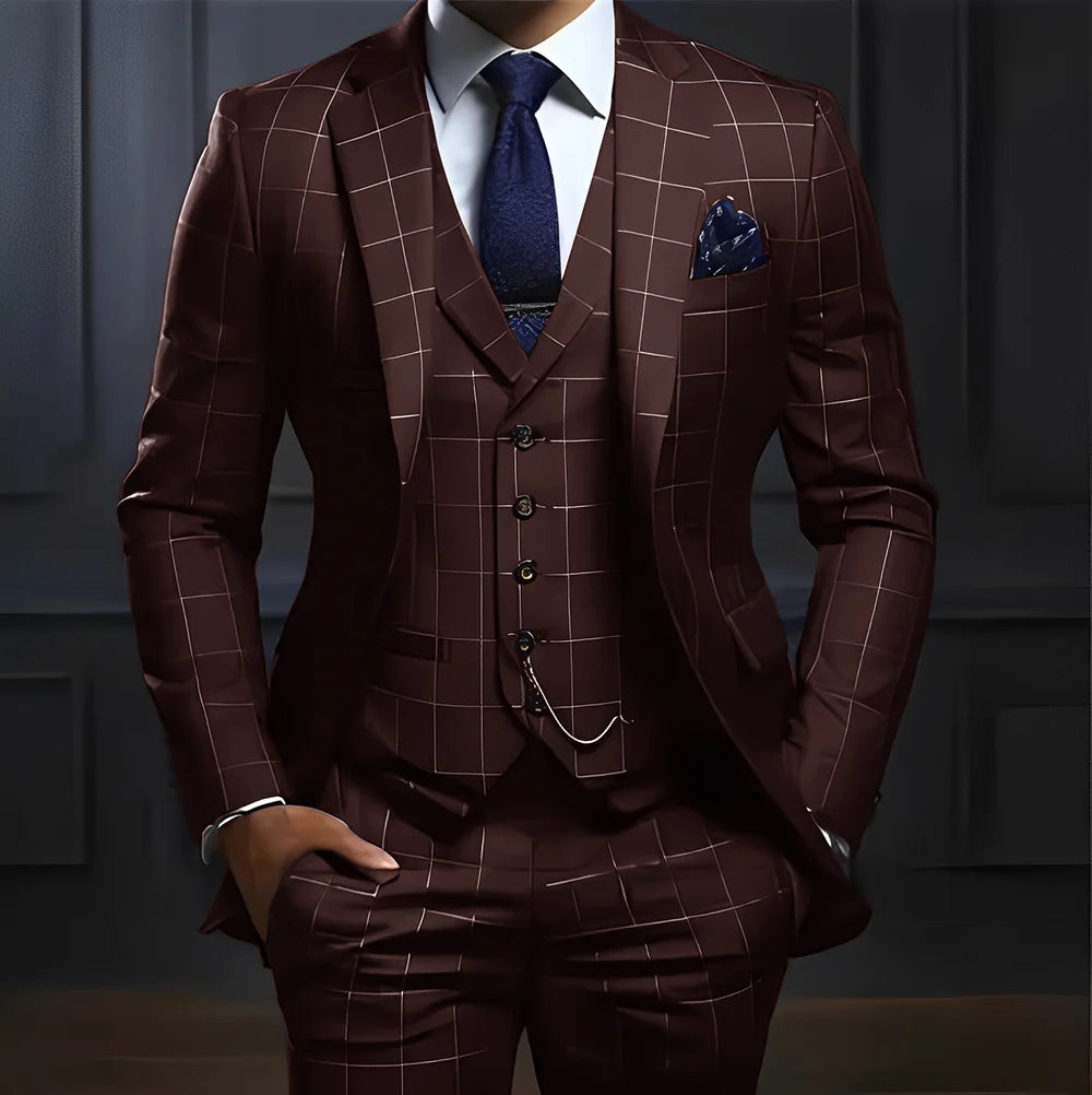 Plaid Men's Suit 3 Piece Suit Formal Business Work Clothes Party Groom Wedding Tuxedo Custom Color XS-5XL Suit Men