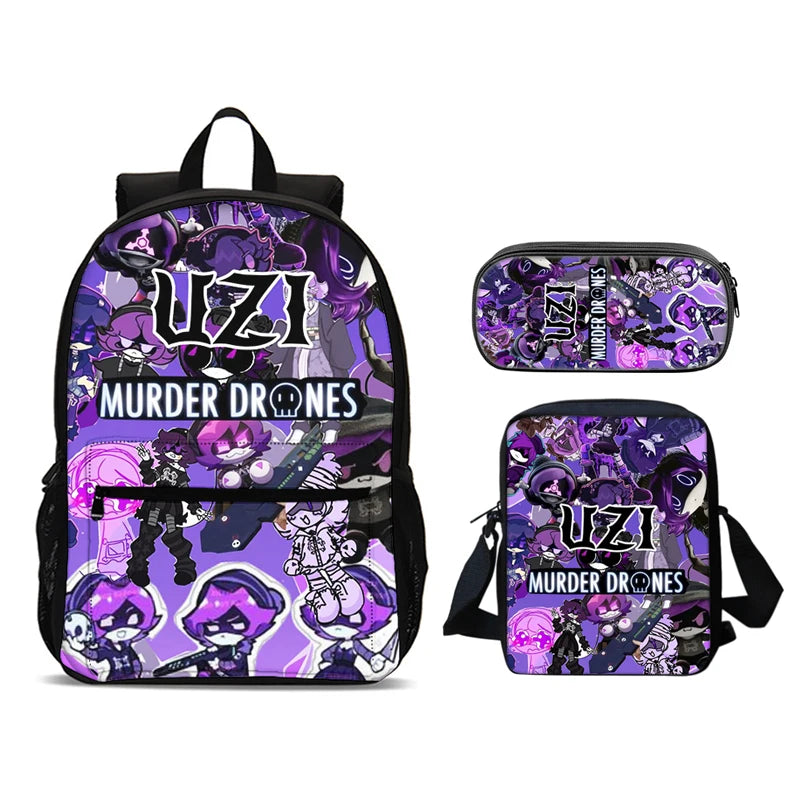 Murder Drones 3pcs Set Backpack 47cm/18.5inch Large Capacity Backpack Shoulder Bag Pencil Case Book Bags for Boys Girl Best Gift