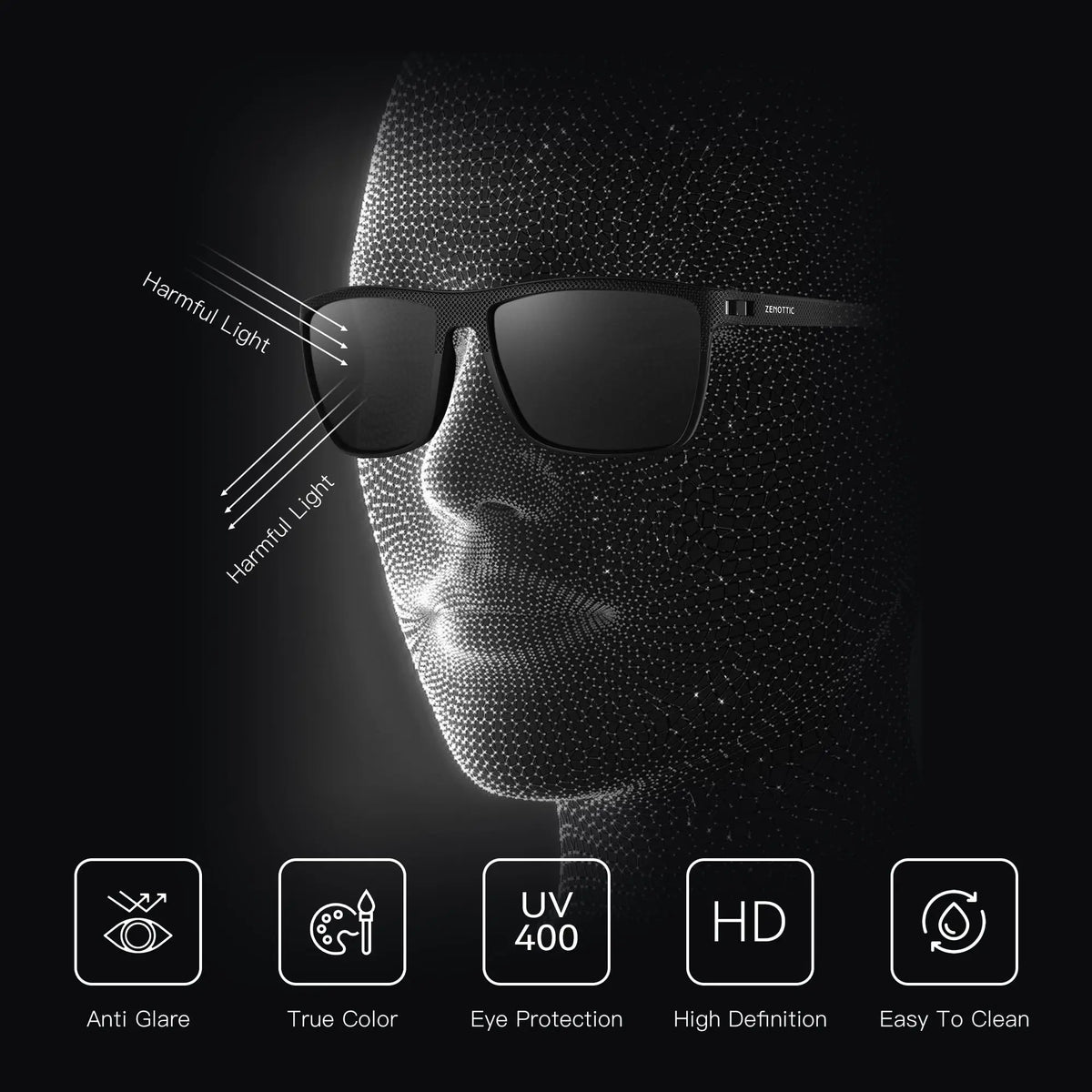 Lunettes de Soleil Polarisées ZENOTTIC – Monture TR90 Légère UV400