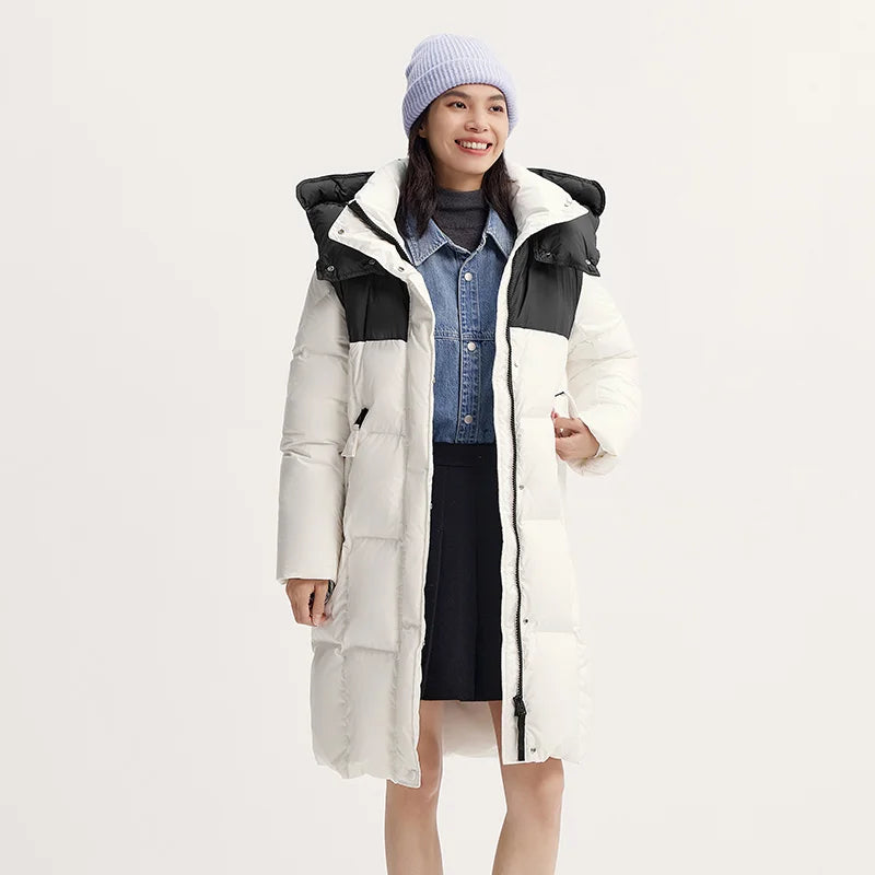 Doudoune longue à capuche amovible pour femme – Duvet 90 %