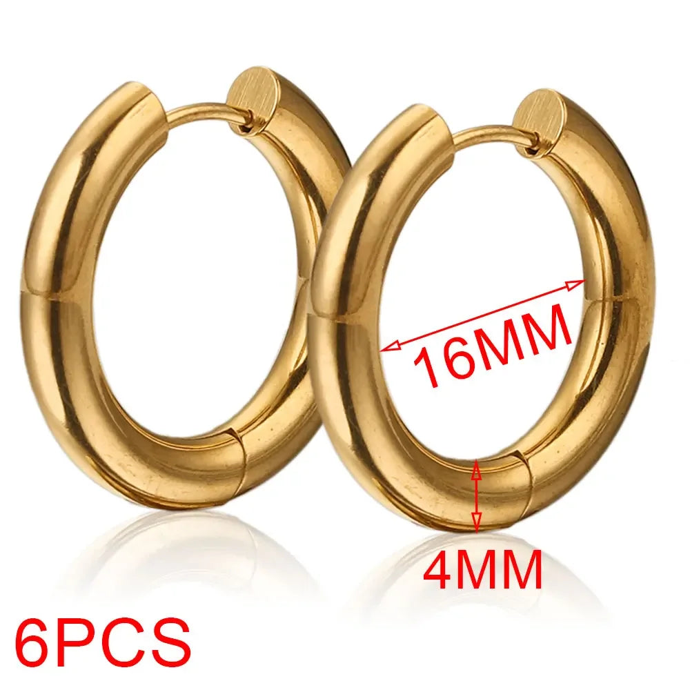 Lot 6 Créoles Femme Acier Inoxydable Plaqué Or 24K – Style Coréen Luxe