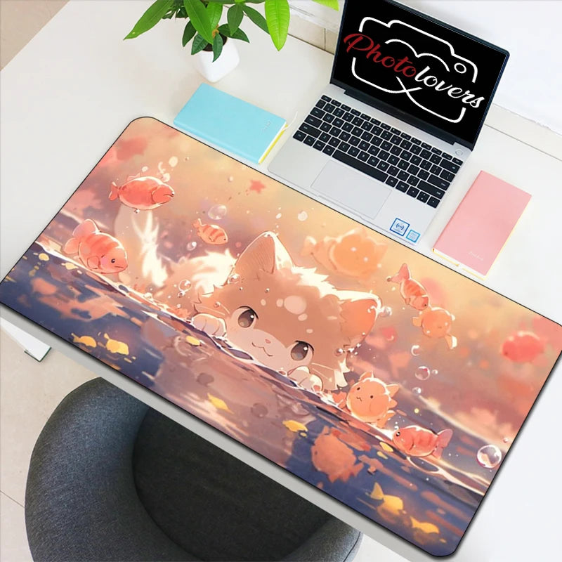 Tapis de Souris XXL Anime – Chat Kawaii, Accessoire Gaming, Bureau & Clavier