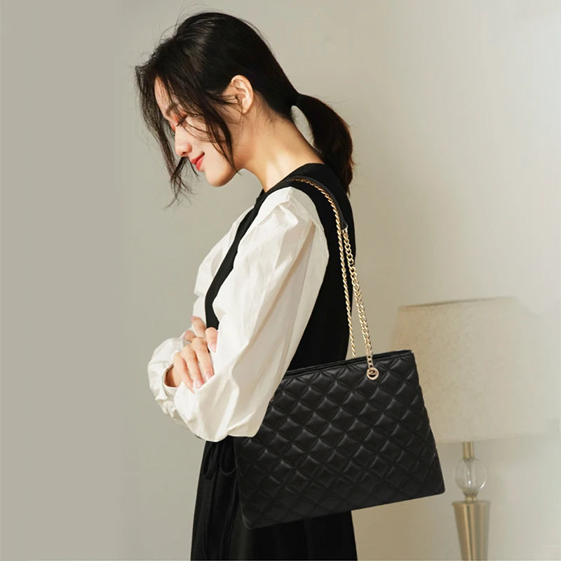 FOXER Women Fashion Quilted Shoulder Bag Female Classic Underarm Bag Vintage Lady Simple Tote Bags Chrismas Gift