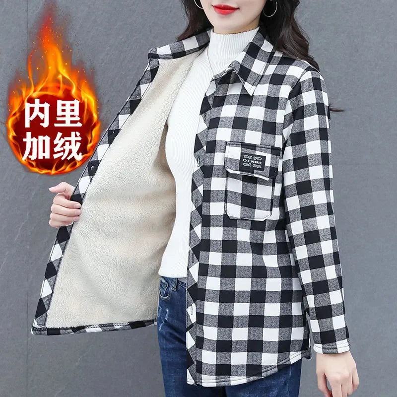 Chemise en Velours à Carreaux Femme – Coupe Slim, Manches Longues, Automne Hiver 2026