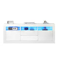 Meuble TV Haute Brillance LED 160x35x60 cm – 3 Niches | 2 Portes | 2 Tiroirs | TV 70" | App Bluetooth