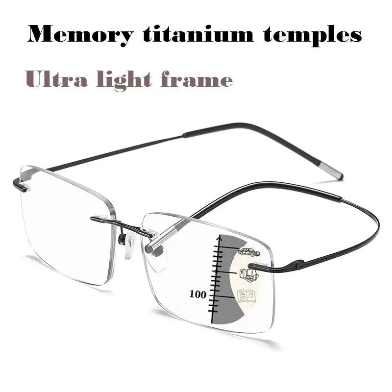 Ultra Light Tr90 Rimless Progressive Multifocal Reading Glasses Men Titanium Frame Anti Blue Light Presbyopic Eyeglasses 1.5