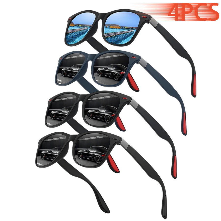Lot de 4 Lunettes de Soleil Carrées Vintage WSZ – Protection UV400, Mixte, Idéal Plage & Conduite