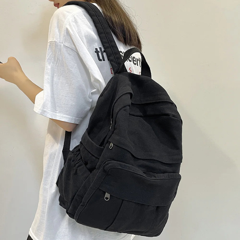Sac à Dos Femme Canvas Vintage Kawaii – 32x13x34 cm | Laptop | École & Voyage | Noir Vert Violet Kaki