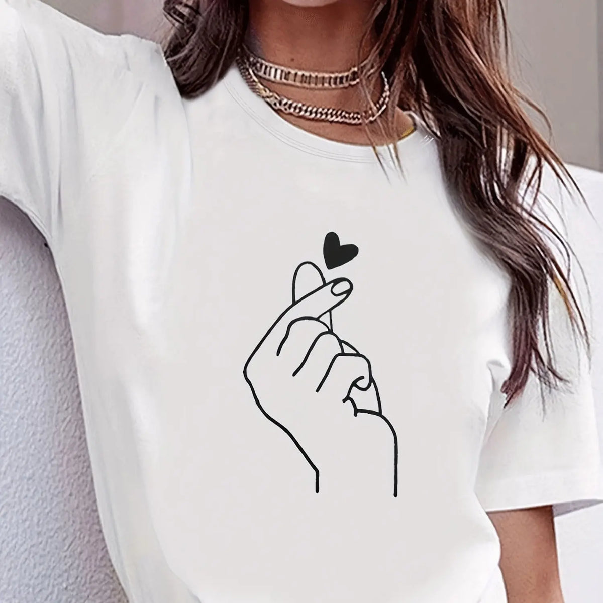 T-Shirt Femme Imprimé Mignon Col Rond Manches Courtes – Style Harajuku Goth
