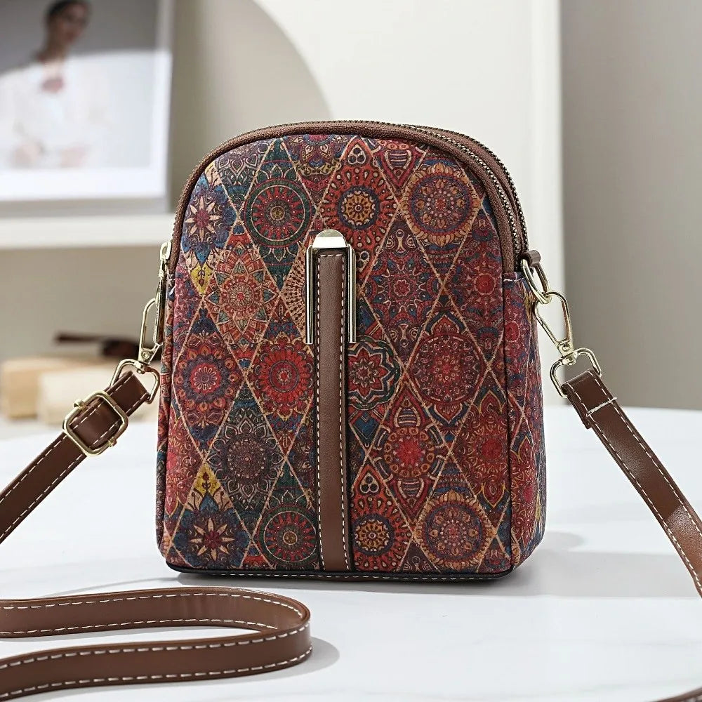 Sac Téléphone Bandoulière Femme Style Bohème Ethnique – Cuir PU, Fermeture Zip, 7 Coloris
