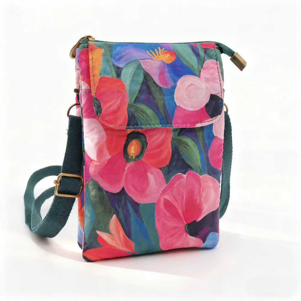 Versatile Print New Oil Painting Series 5-Layer Crossbody Phone Bag Rustic Fabric Women's Handbag Lightweight and Easy-to-Match