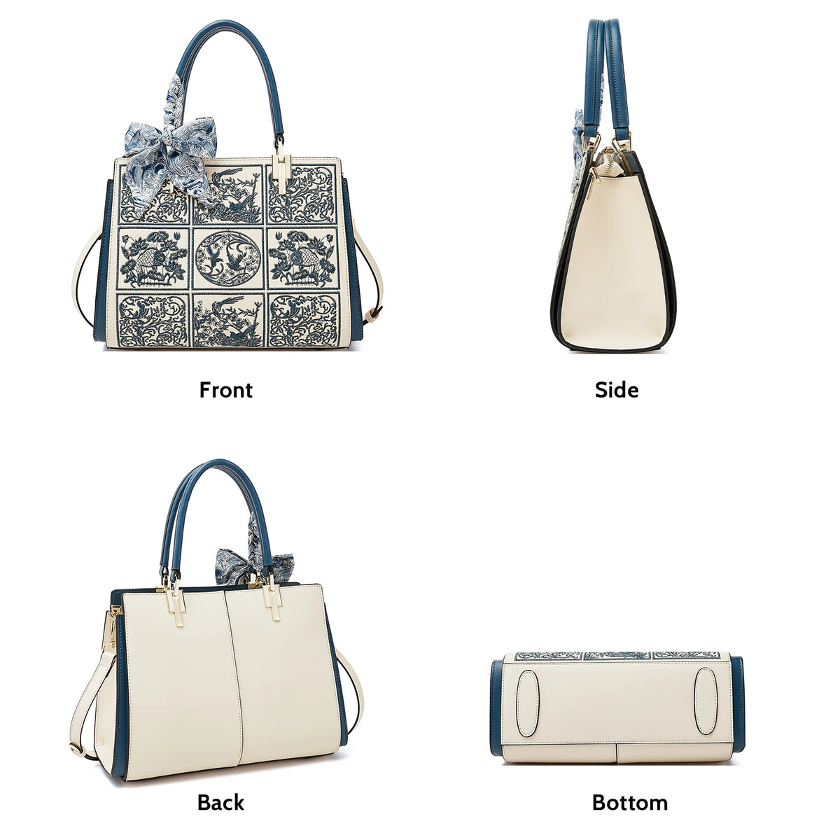 FOXER Split Leather 2026 New Large Tote Handbag Women's Shoulder Bag Chinese Classic Embroidery Best Gift for Mom