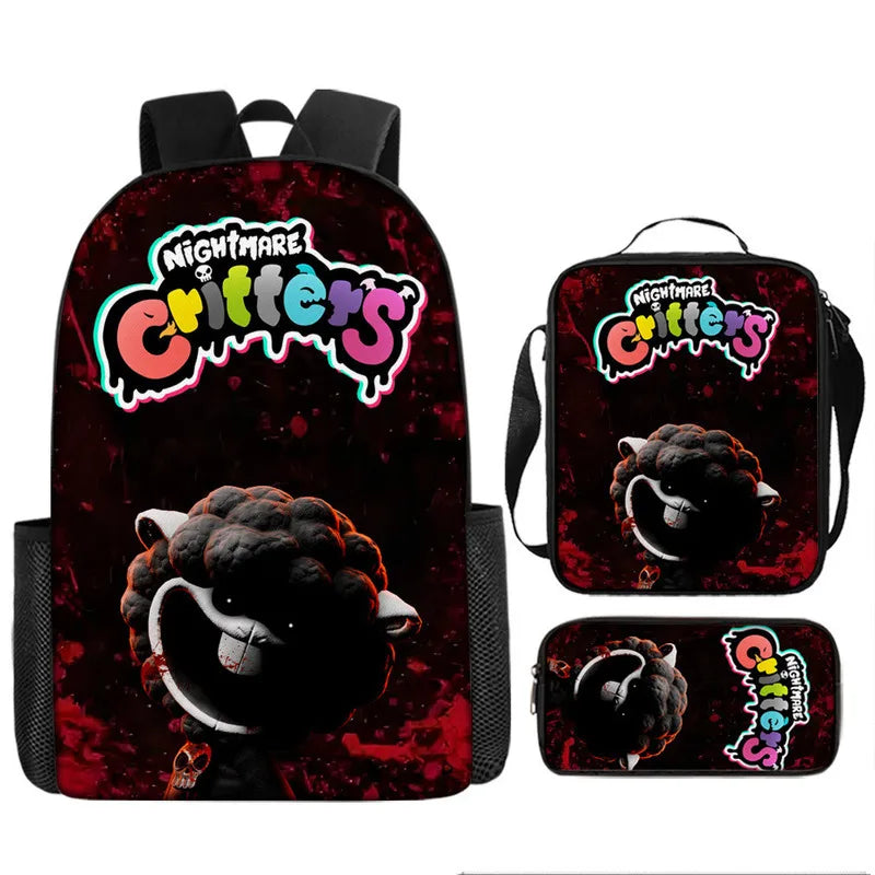 3-piece Set Nightmare Backpack Doey Doughman School Backpack For Students Horror Pianosaurus Bookbag Penbag Yarnaby Shoulderbag
