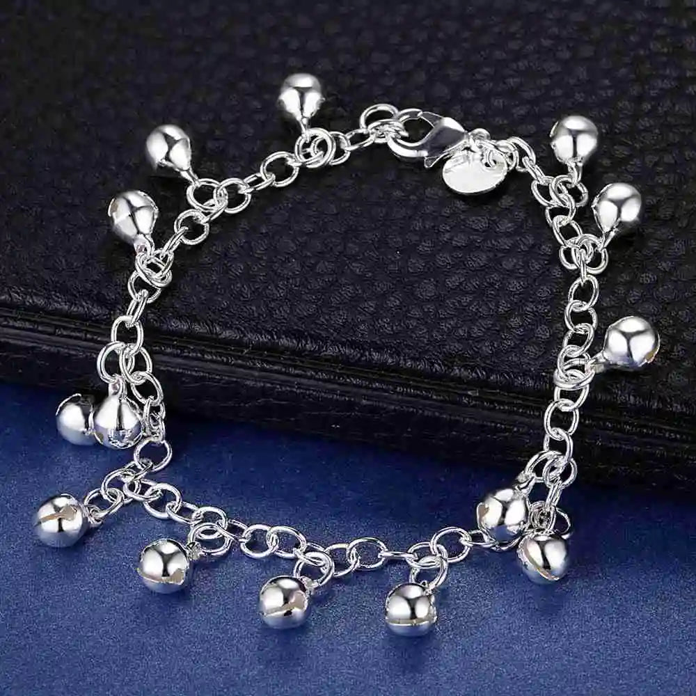 Bracelet Charm en Argent Sterling 925 – Chaîne Perlée Romantique pour Femme
