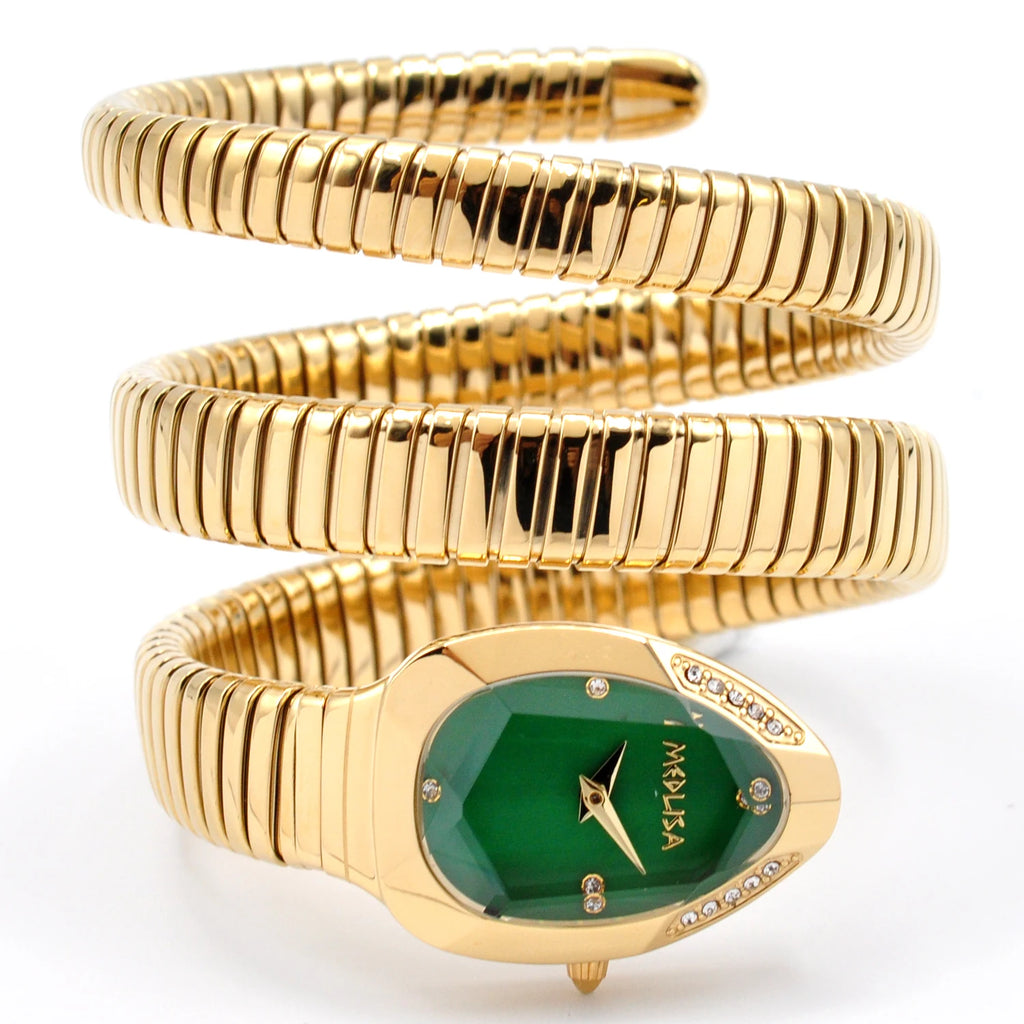 2026 High Quality Gold Diamond Set Snake Shaped Dress Watch Bangle Style Fashionable Unique Brand Same Style Women's Wristwatch
