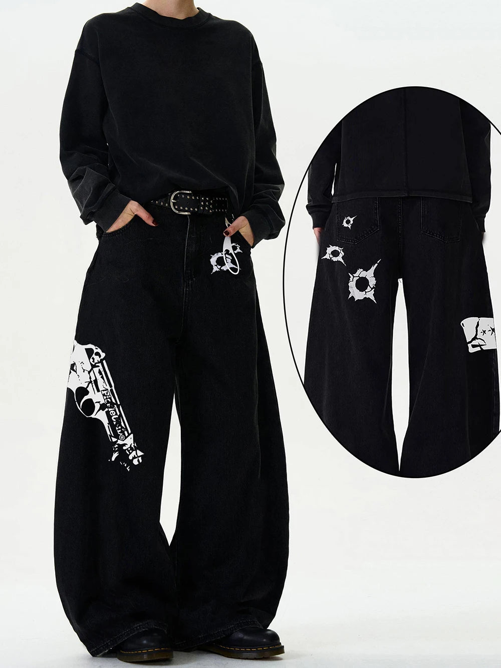 Jean Baggy Wide Leg Homme Loose Punk Streetwear Coupe Courbe 5 Coloris XS-XXL