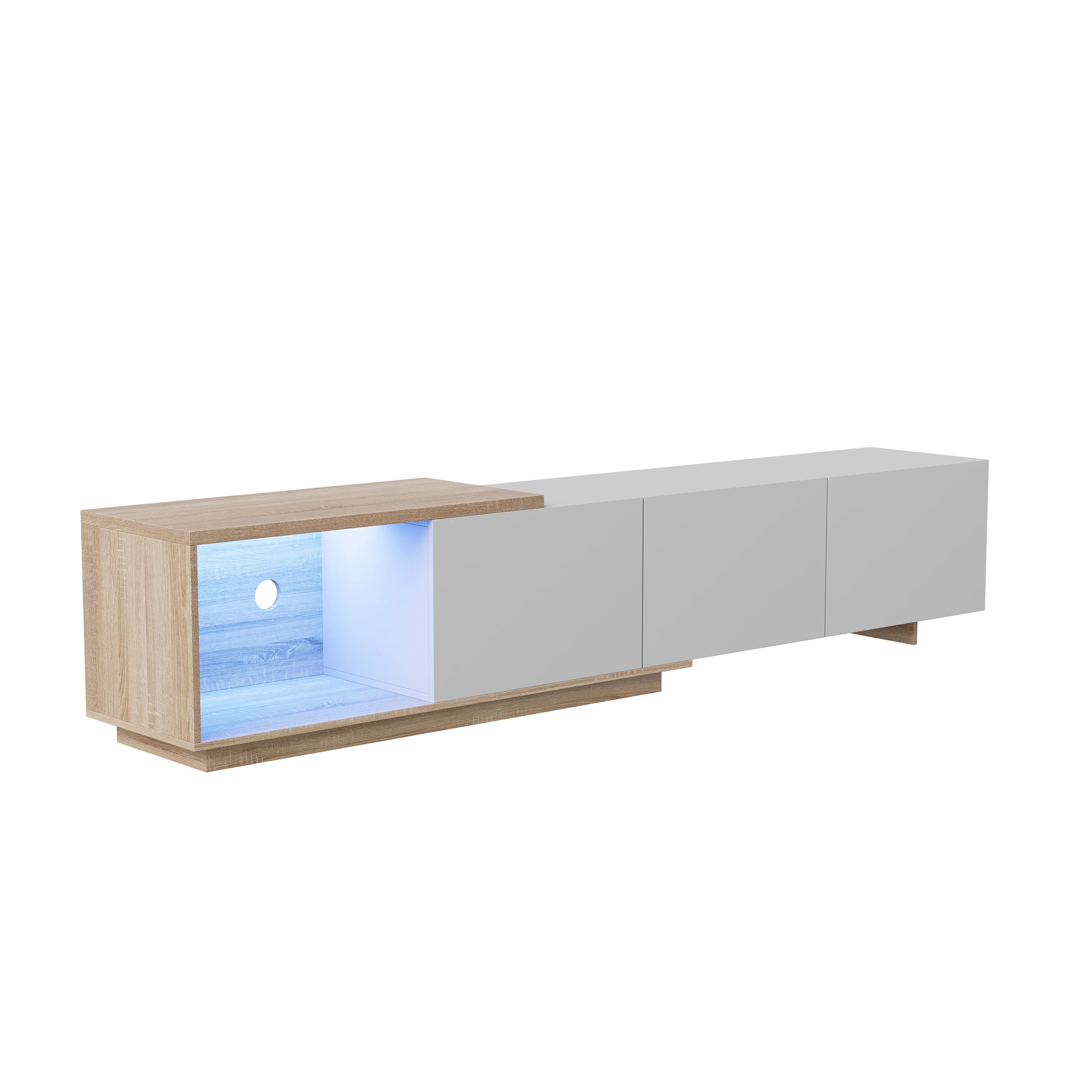 Meuble TV Simurq 240x38x44 cm – 3 Portes | Étagères Verre | 75 kg | Style Scandinave | Blanc ou Noir