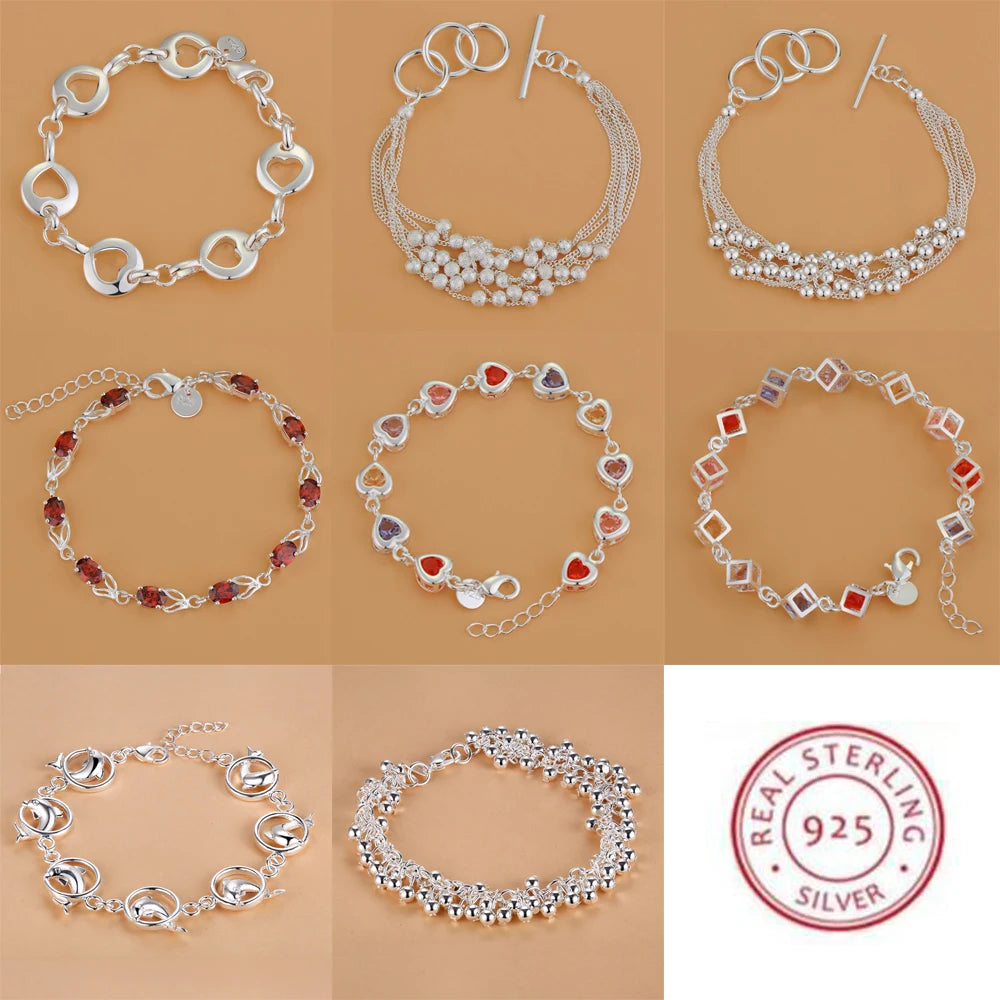 Bracelet Charm en Argent Sterling 925 – Chaîne Perlée Romantique pour Femme