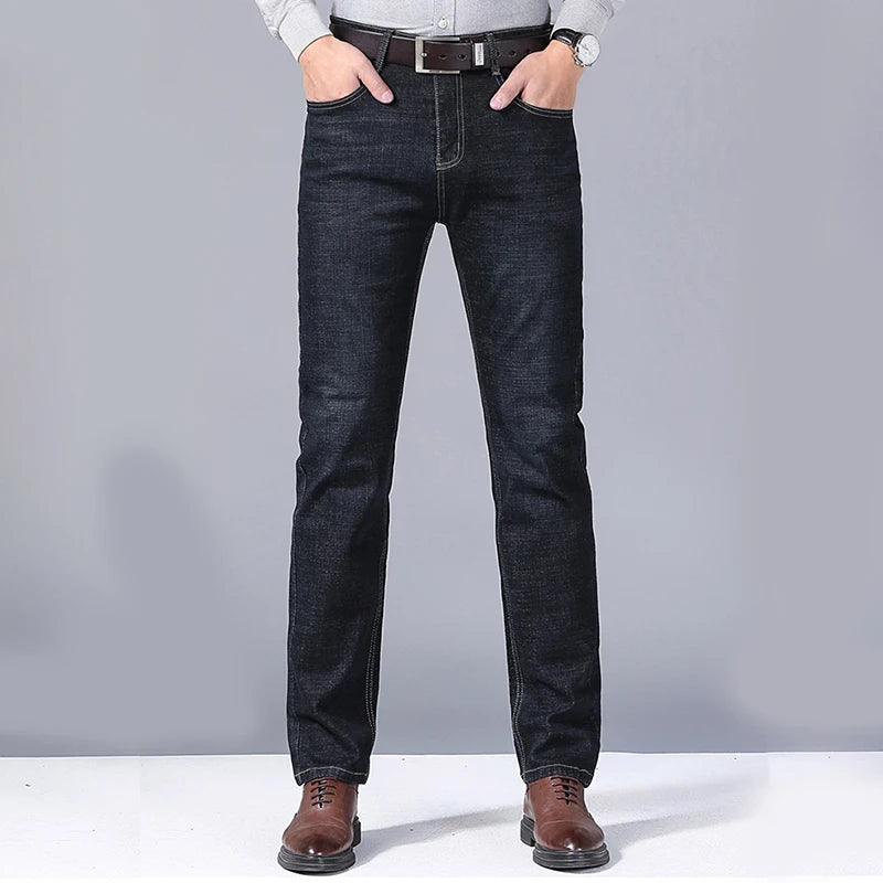 Men's Stretch Jeans Business Casual Lightweight Denim Blue & Black | Waist Sizes 28-40