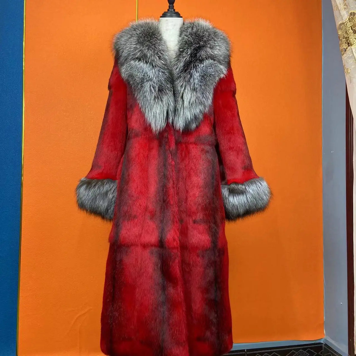 FURTJY – Manteau Femme Fourrure Naturelle de Lapin & Renard, Col Revers, Style Streetwear Chaud Hiver 2025