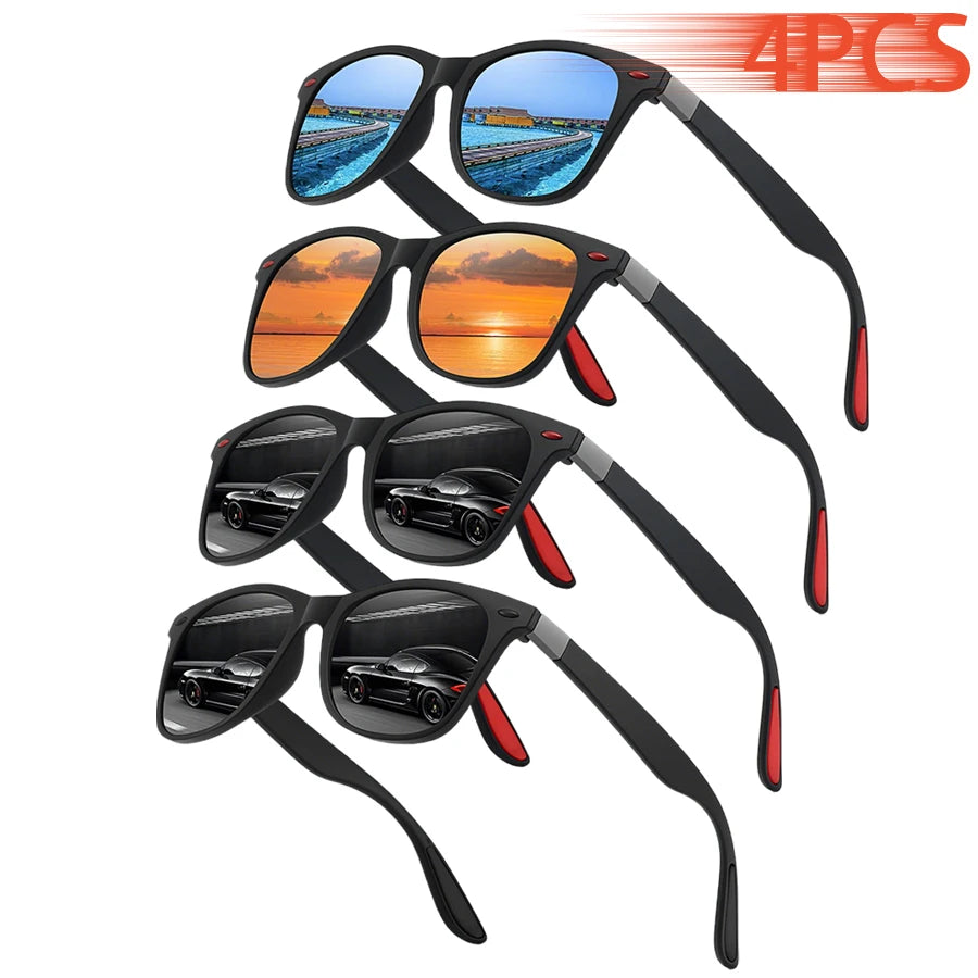 Lot de 4 Lunettes de Soleil Carrées Vintage WSZ – Protection UV400, Mixte, Idéal Plage & Conduite