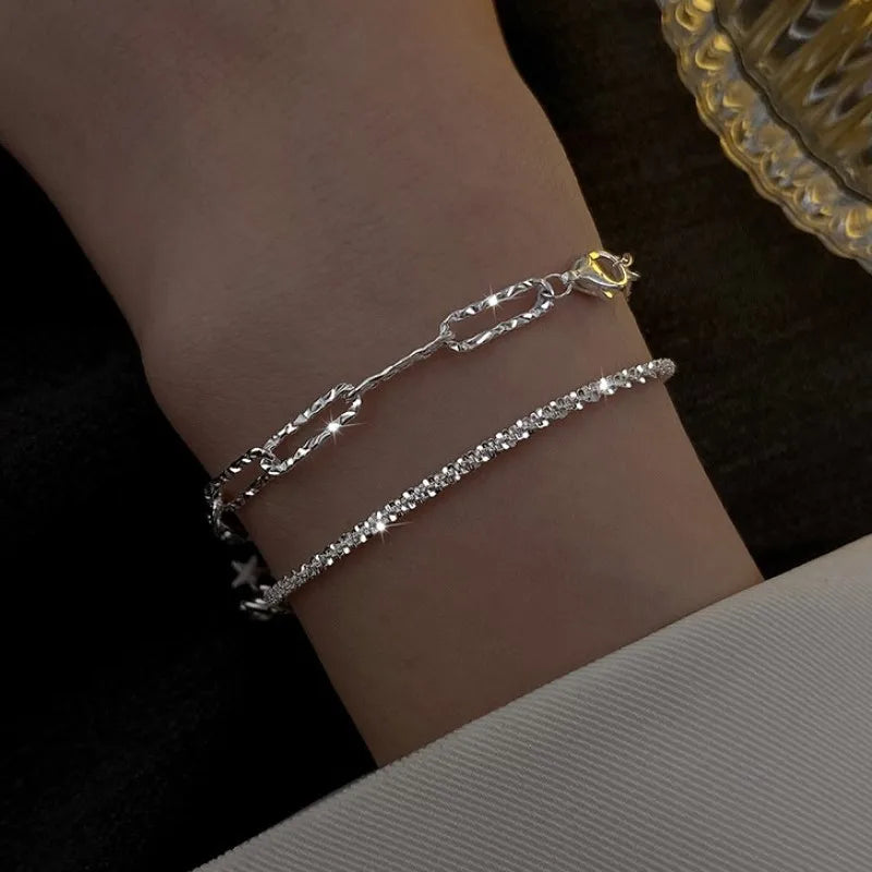 Bracelet Femme Zircon Carré Plaqué Or 18K – Réglable & Strass