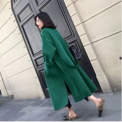 Manteau en Laine Épais pour Femme – Style Coréen Rétro Long