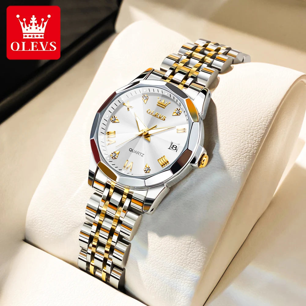 OLEVS 9931 Women's Watch Waterproof Luxury Diamond Quartz Watch For Women Roman Scale Calendar Luminous Elegant Woman Wristwatch