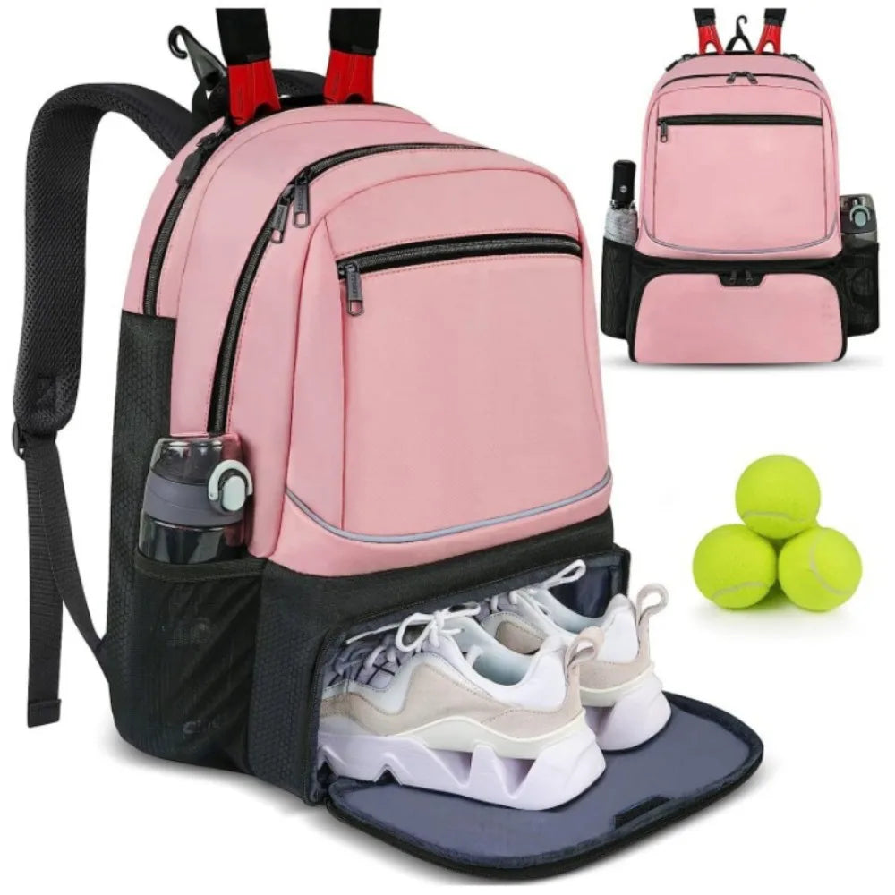 Zipper Closure Tennis Backpack Large Capacity Reversible Pickleball Rackets Backpack Durable with Shoe Pocket
