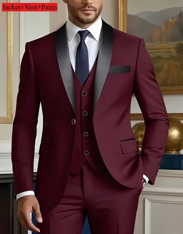 Elegant Men's Suit Sets- Slim Fit Tuxedo Set for Weddings & Formal Occasions, Black Suit