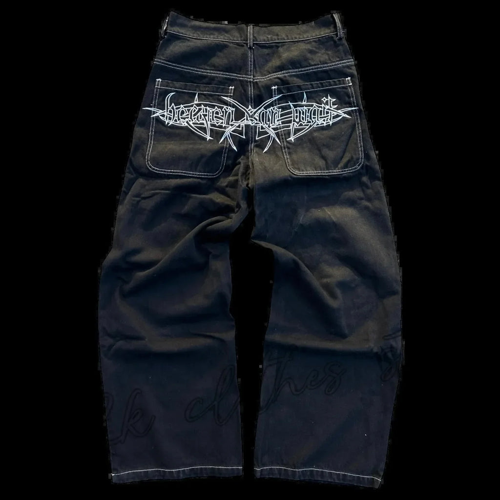 Jean Baggy Wide-Leg Homme Y2K – Imprimé Graphique Crâne Style Punk Hip Hop Streetwear