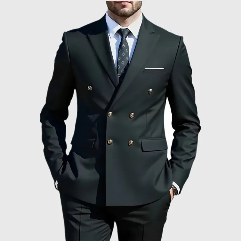 Fashion New Men's Leisure Boutique Business Banquet Solid Color Wedding Double Breasted Slim Fit Suit Blazers Jacket Pants