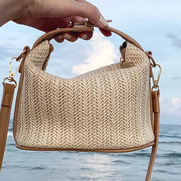 Sac en Paille Bohème – Petit Sac Seau Tressé Style Balnéaire