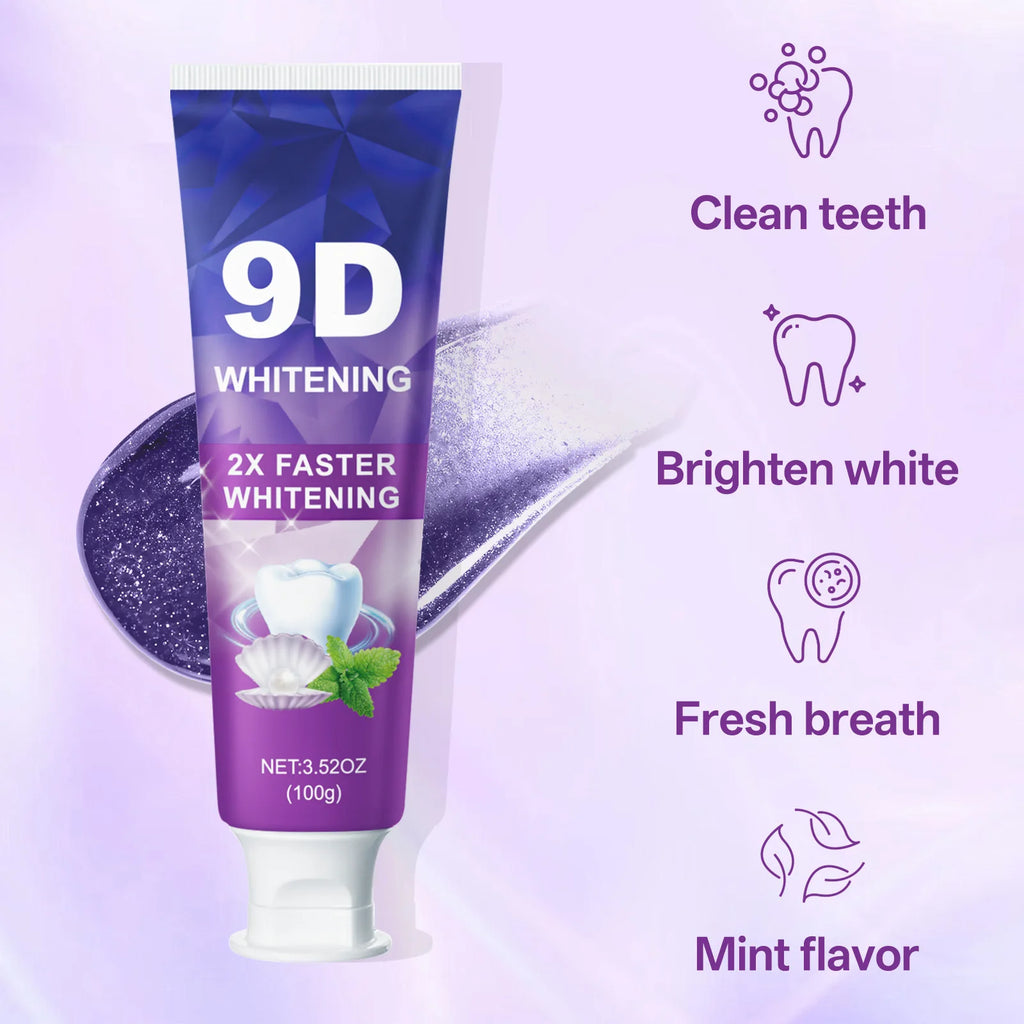9D 5DPurple Teeth Whitening Toothpaste Remove Plaque Stains Cleaning Oral Hygiene Dental Bleach Tools Fresh Breath Beauty Health