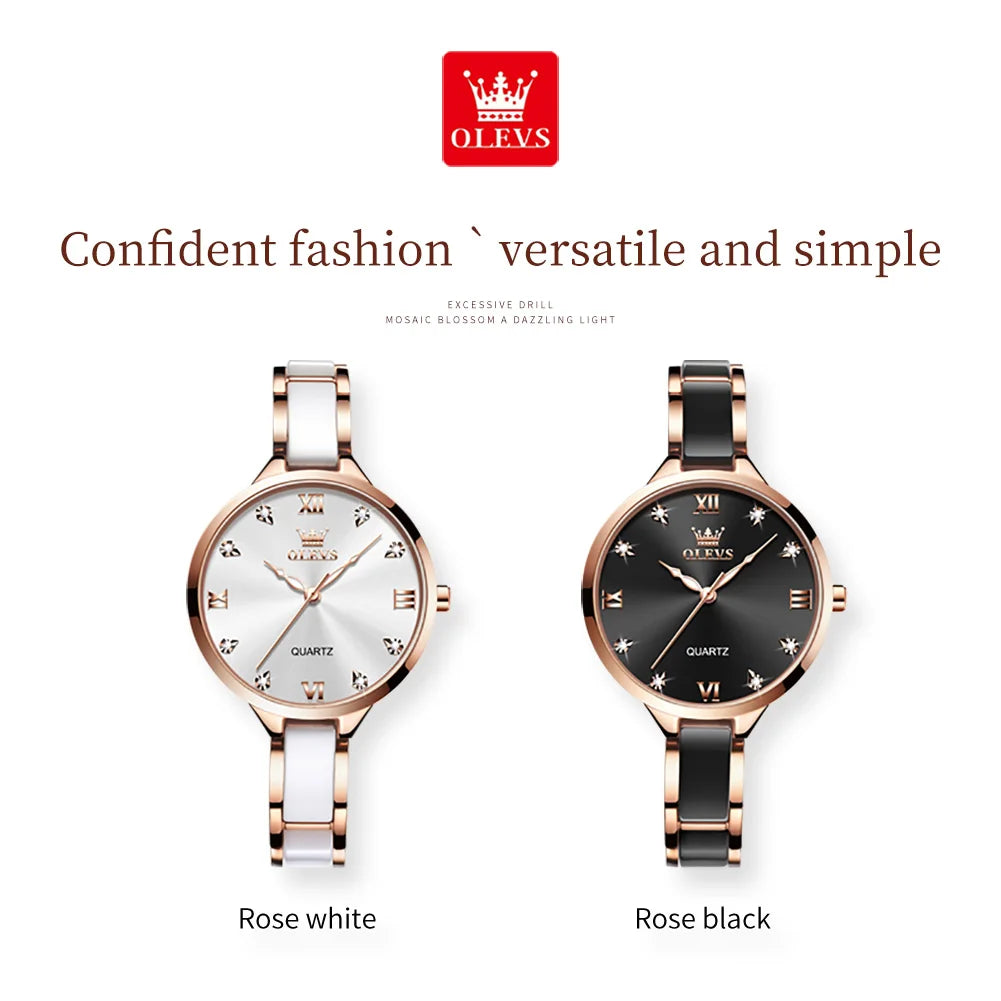 Montre Femme OLEVS 5872 – Céramique Quartz Luxe, Élégante & Imperméable