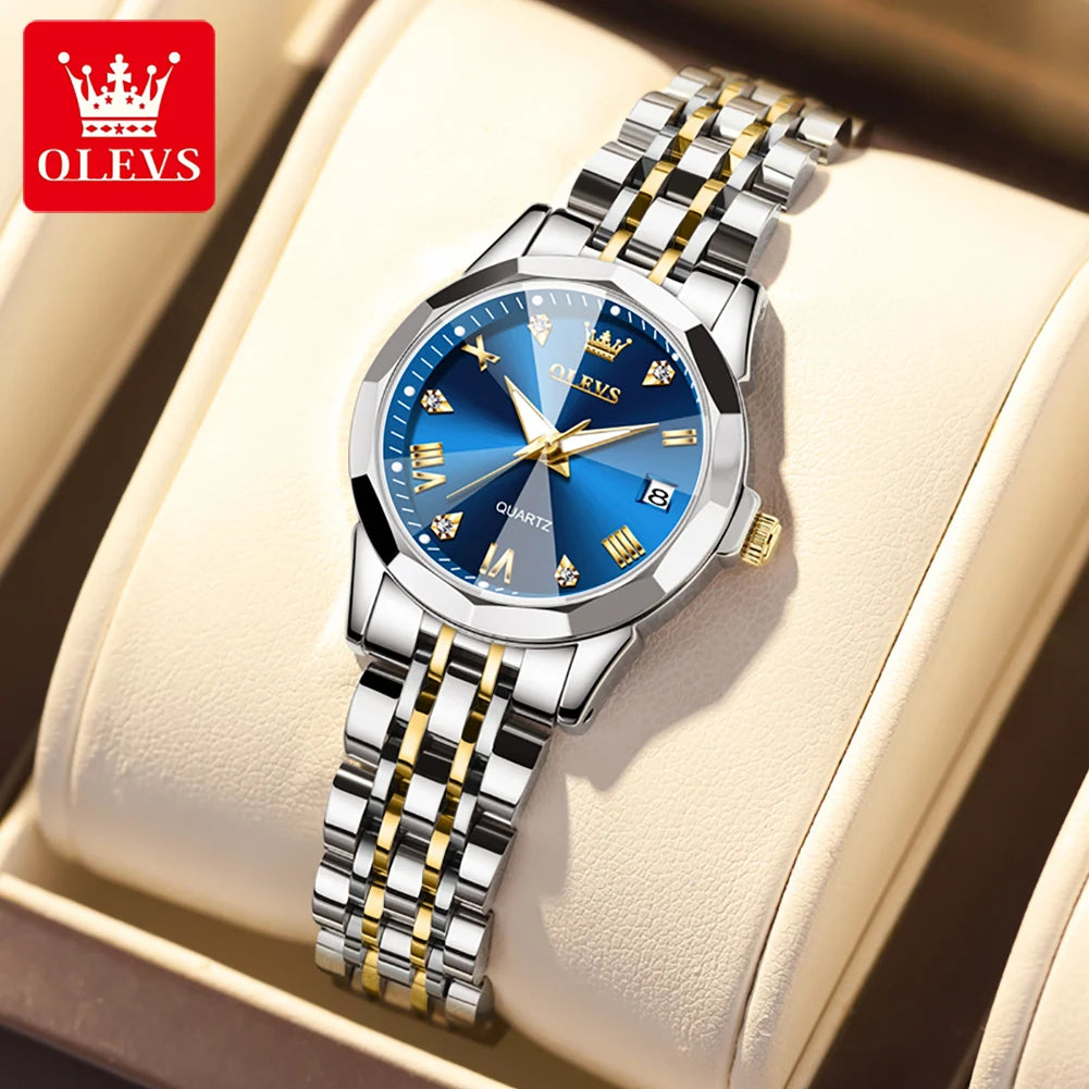 OLEVS 9931 Montre Femme Luxe – Quartz, Miroir Losange, Acier Inoxydable, Diamants, Étanche 3 Bar