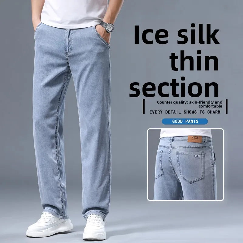 Jean Large Wide-Leg Homme Été – Tissu Ice Silk Léger & Respirant | Bleu Ciel